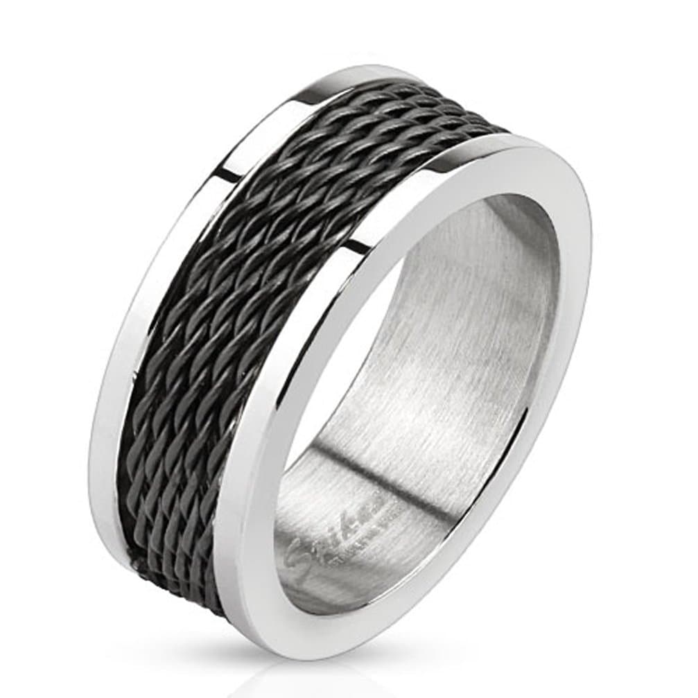Mens Ring Stainless Steel Cable Ring - Size 10