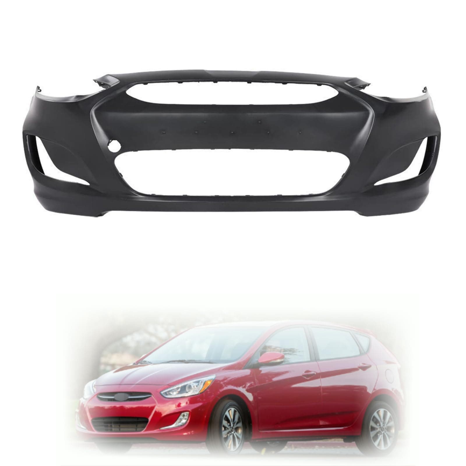 LOSTAR Front Bumper Cover Grille Set Fit for 2014-2017 Hyundai Accent Sedan and Hatchback, 1PCS Bumper Cover HY1000201