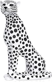 Statues for Home Decor, Modern Sculptures and Statues Decorations for Living Room, Bedroom, Table, Bookshelf, White Resin Leopard Art Decorative Sculpture with Black Polka Dots Design