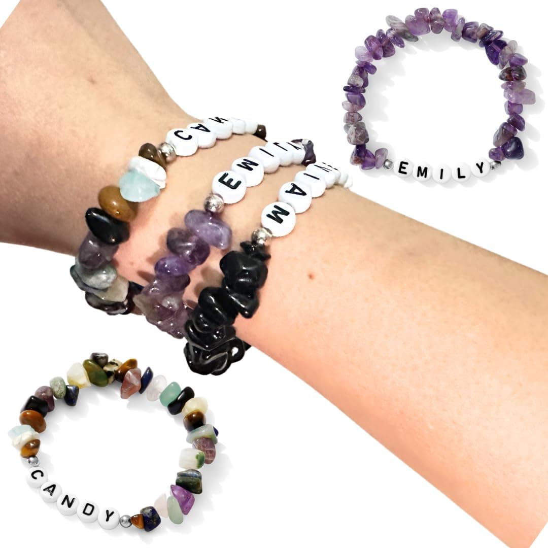 Personalized Handmade Crystal Bead Bracelet | Stretch | Custom Name, Size, Style, and Color | Unisex for Couples, Friends, Family | Adults & Kids | Anniversary, Birthday, Graduation