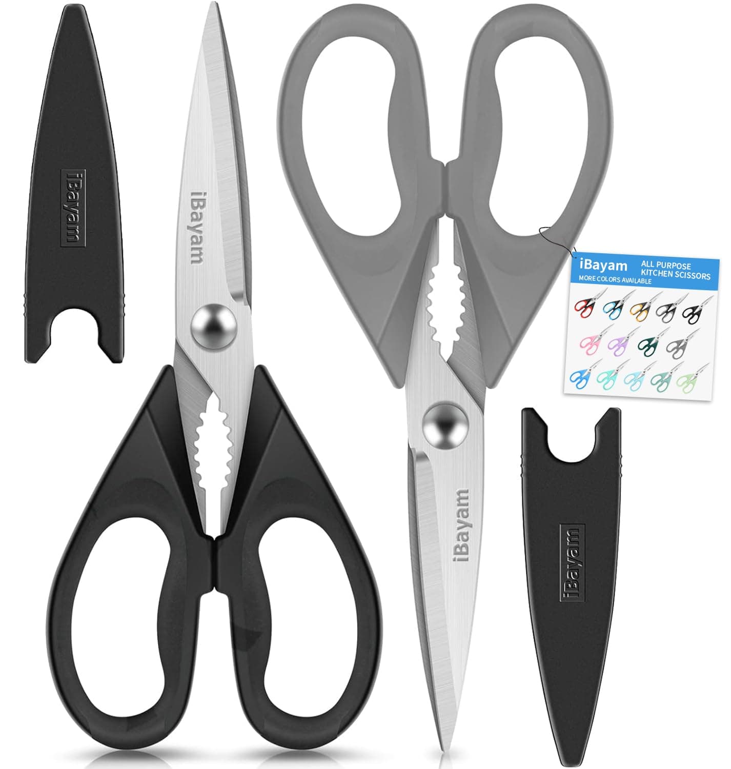 iBayam All Purpose Kitchen Scissors, Kitchen Shears with Protective Sheath Durable Stainless Steel Sharp Scissors, Dishwasher Safe, Soft Grip Handle for Cooking Food Herb Pizza Salad Seafood, 8.5 Inch