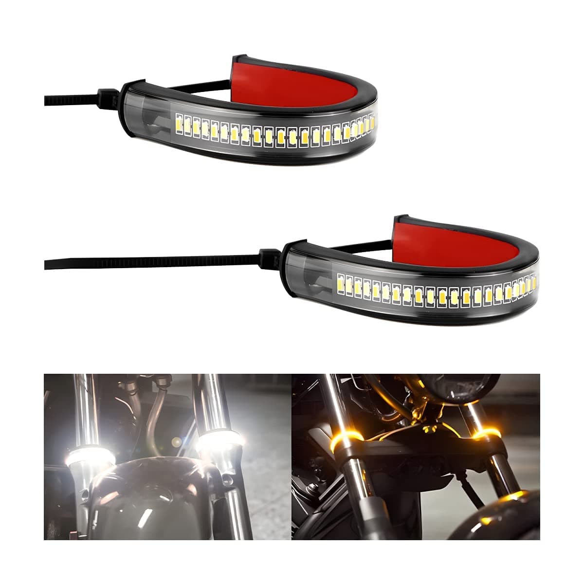 Azonee 2Pcs Motorcycle LED Turn Signal Light, Adjustable Switchback Dual-Color White/Amber Fork Turn Signal Blinkers, Universal Daytime Running Light Waterproof LED Turn Signals for Motorcycle