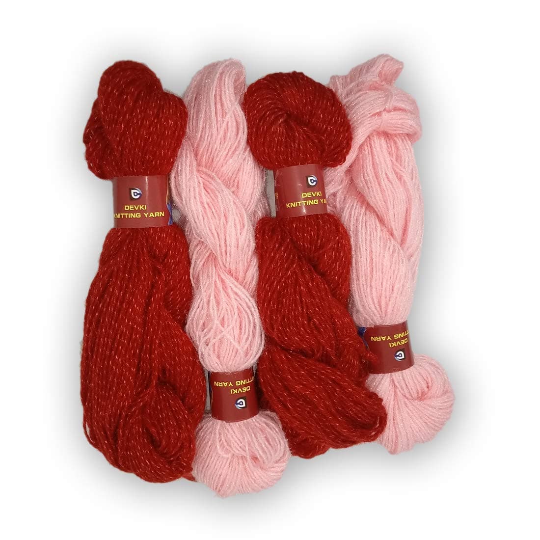 DEVKI Knitting Yarn CHAMCHAM Shiny .. .Baby Pink & BARN RED Color 200 Gm Hand Knitting Wool / Acrylic and polymide Mix Knitting Yarn Thread.