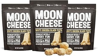 Moon Cheese Bites, White Chedda Black Peppa, 2-Ounce 3-Pack, 100% Real Cheese, Protein, Keto, After-School or Lunch Snack