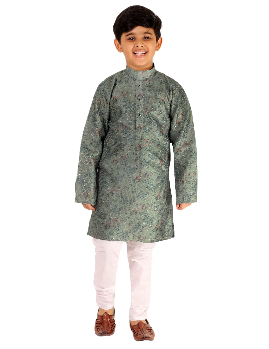 Pro-Ethic Style Developer Boys Silk Floral Kurta Pajama Set | Embellished Design | Ethnic Wear