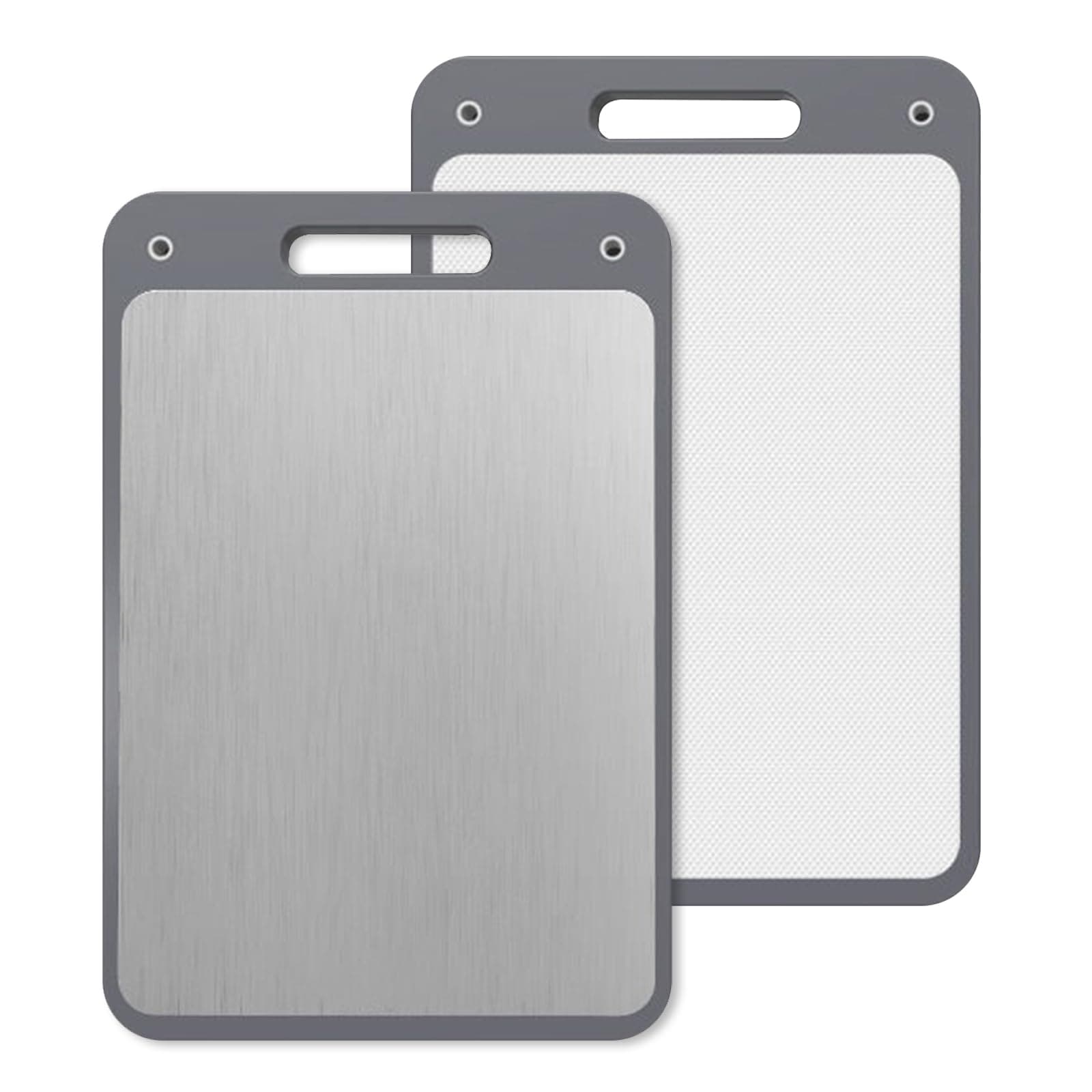 Cutting Board Double Sided,Stainless Steel Chopping Board for Kitchen, Food-Grade, Stainless Steel and Wheat Straw PP, Easy to Clean Cutting Board (41.5 * 27cm-Grey)