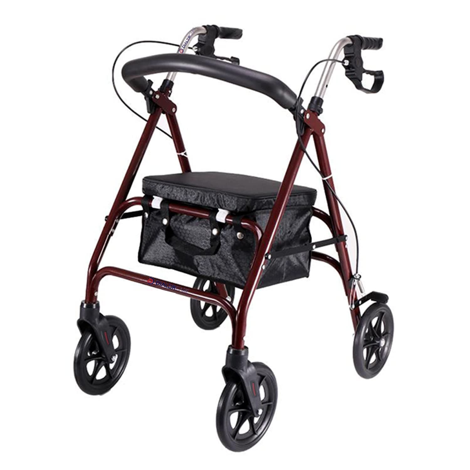Folding Steel Rollator with 4 Wheels Extra Wide Seat and Backrest Adjustable Handle Brown
