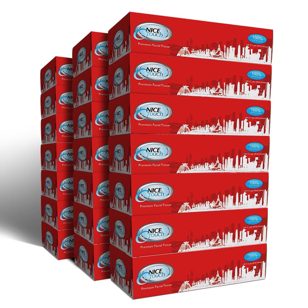 Nice Touch Facial Tissue, 2 Ply x 21 Slim and Compact Car Tissue Boxes Saving Pack of 100 Sheets each, Soft Feel Tissue Suitable for All Skin Types, 100% Cellulose