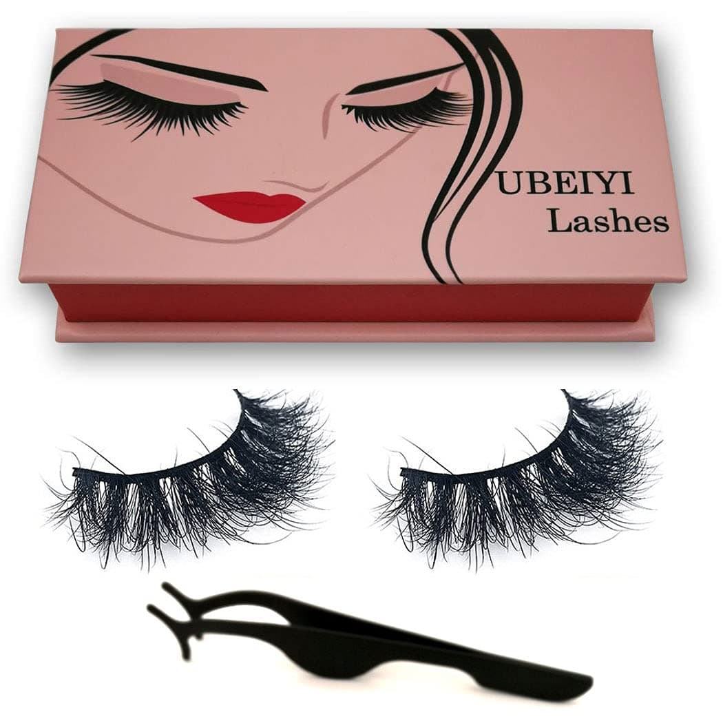 UBEIYI 3D Mink Lashes Hand-made Dramatic Makeup Strip Lashes 100% Fur Fake Eyelashes Thick Crisscross Deluxe False Lashes Black Nature Fluffy Long Soft 1 Pair Gift Package
