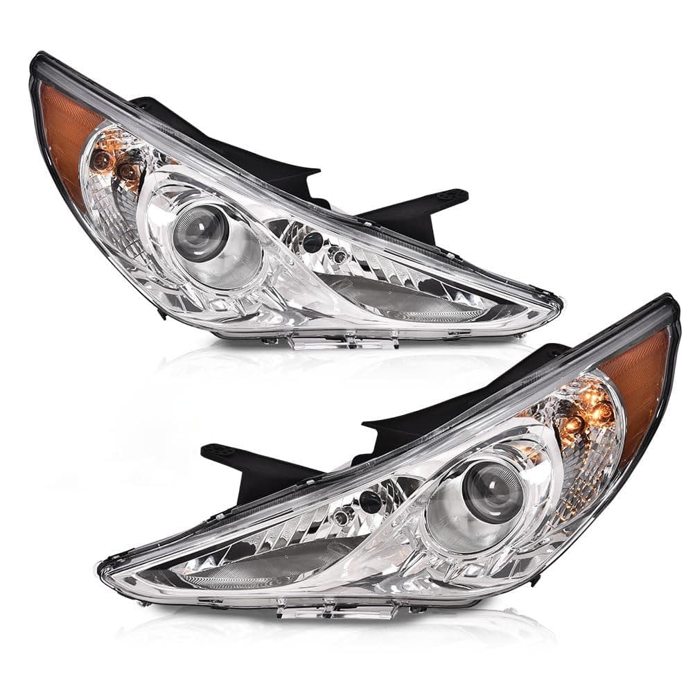 PIT66 Headlight Assembly Compatible with 2011-2014 Hyundai Sonata Headlamp Assembly Driver & Passenger Side Clear Lens Chrome Housing #209150009 921013Q000 209149009