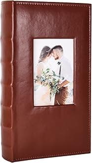 RECUTMS 300 Pocket Photo Album 4x6 Small Photo Albums PU Leather Cover Wedding Album Family Baby Anniversary Graduation Travel Album Personalized Cover Photo Book (Brown)