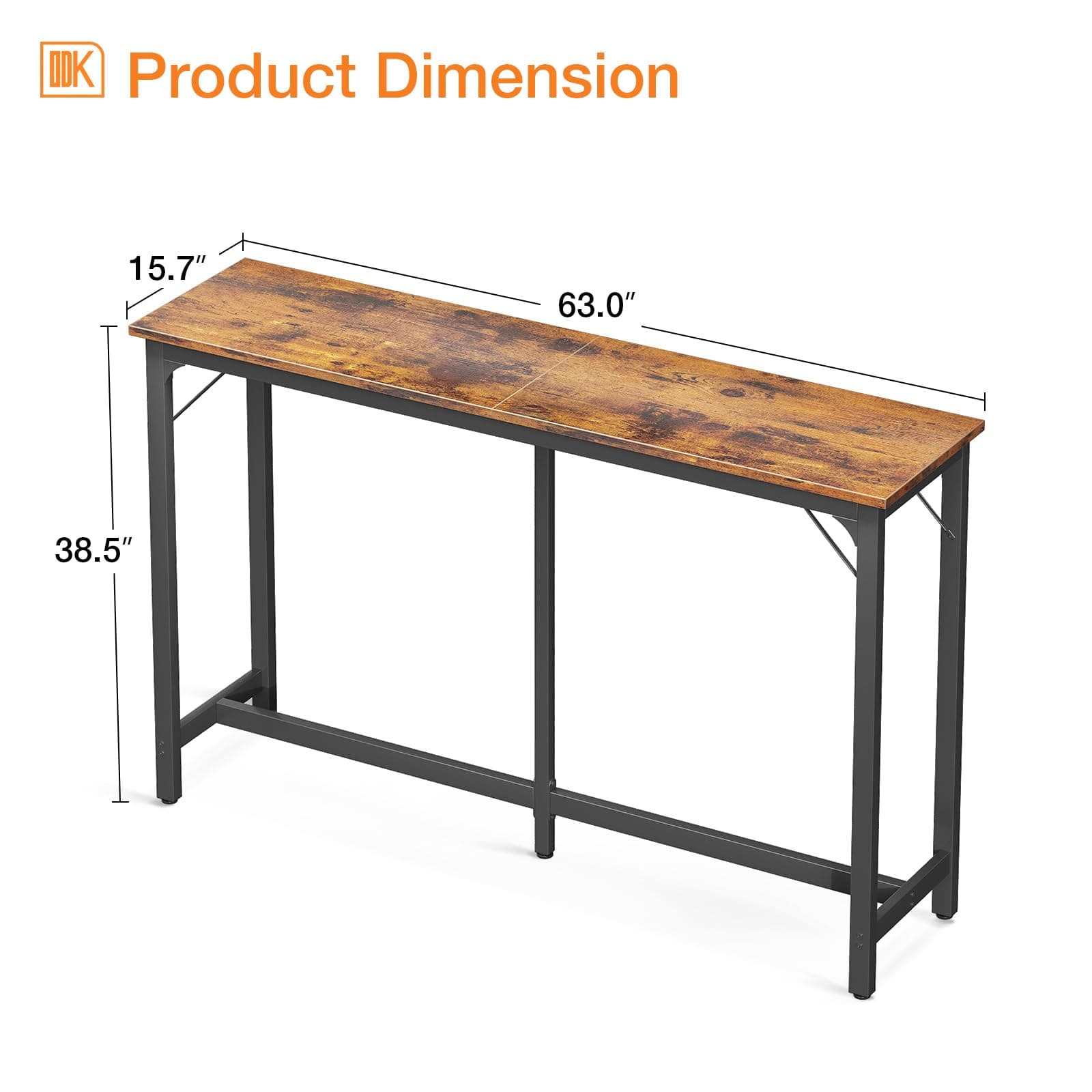 ODK 63 inch Bar Table, Bar Height Pub Table, Counter Height Bar Table, Rectangular High Top Kitchen & Dining Counter Tables with Sturdy Legs & Easy-to-Clean Top, Indoor use, Rustic Brown