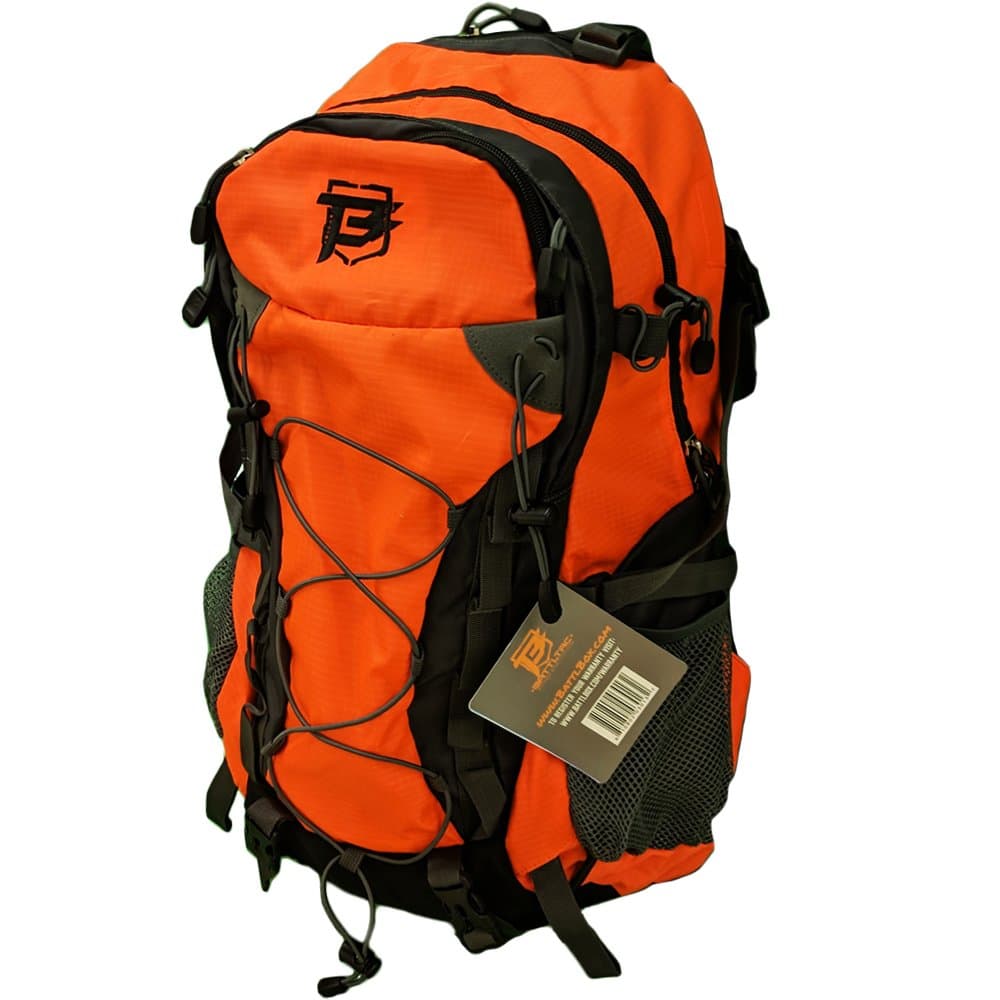 BATTLBOX BattlTac 40L Hiking Backpack Daypack – High Visibility Orange – Includes Rainfly – Lightweight Outdoor Camping Travel Trail Daypack - Trekking Bag