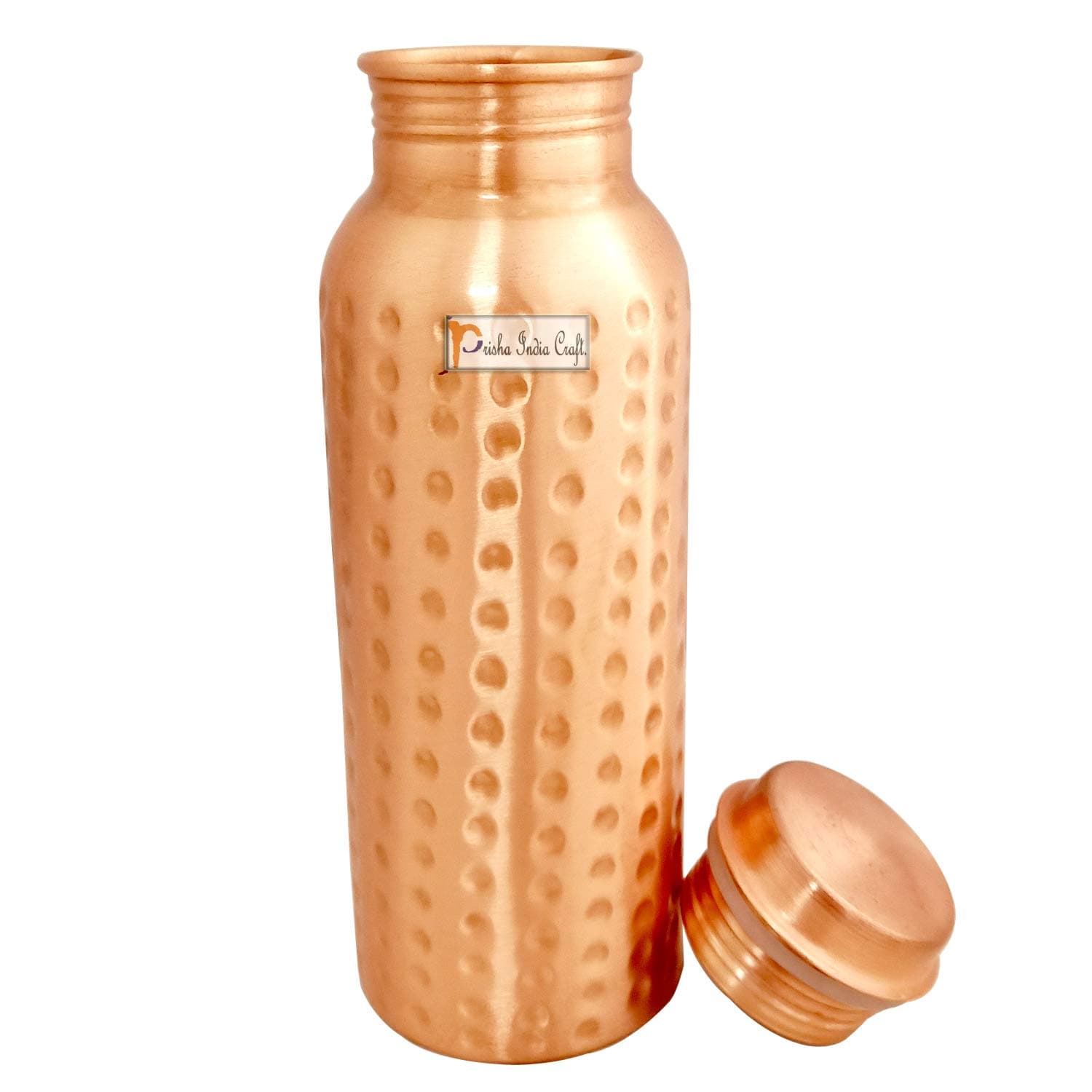 Prisha India Craft Pure Copper Bottle, Hammered Design, Capacity 700 ML, 1 Piece