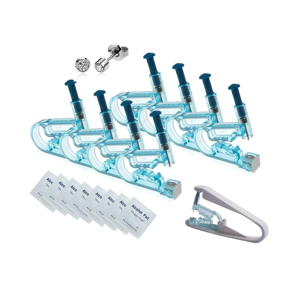 Ear Piercing Kit, 8 Pcs 4mm Disposable Self Ear Pericings Kit with Ear Studs and 1Pcs Piercing Gun Aid Pierce Kit Tool