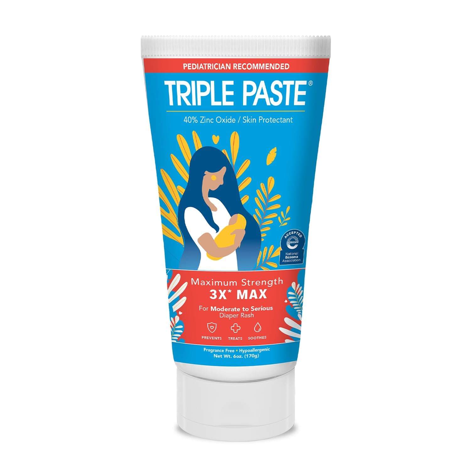 Triple Paste 3X Max Diaper Rash Ointment for Baby, Maximum Strength with 40% Zinc Oxide Ointment for Serious Diaper Rash, 6 oz Tube