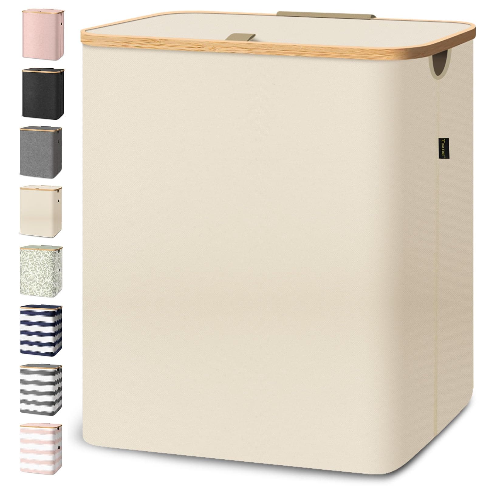 BALEINE Laundry Hamper with Lid, Tall Laundry Baskets with Bamboo Pull Handles, Large Laundry Bin with Internal Support (36 Gal/140L, Beige)