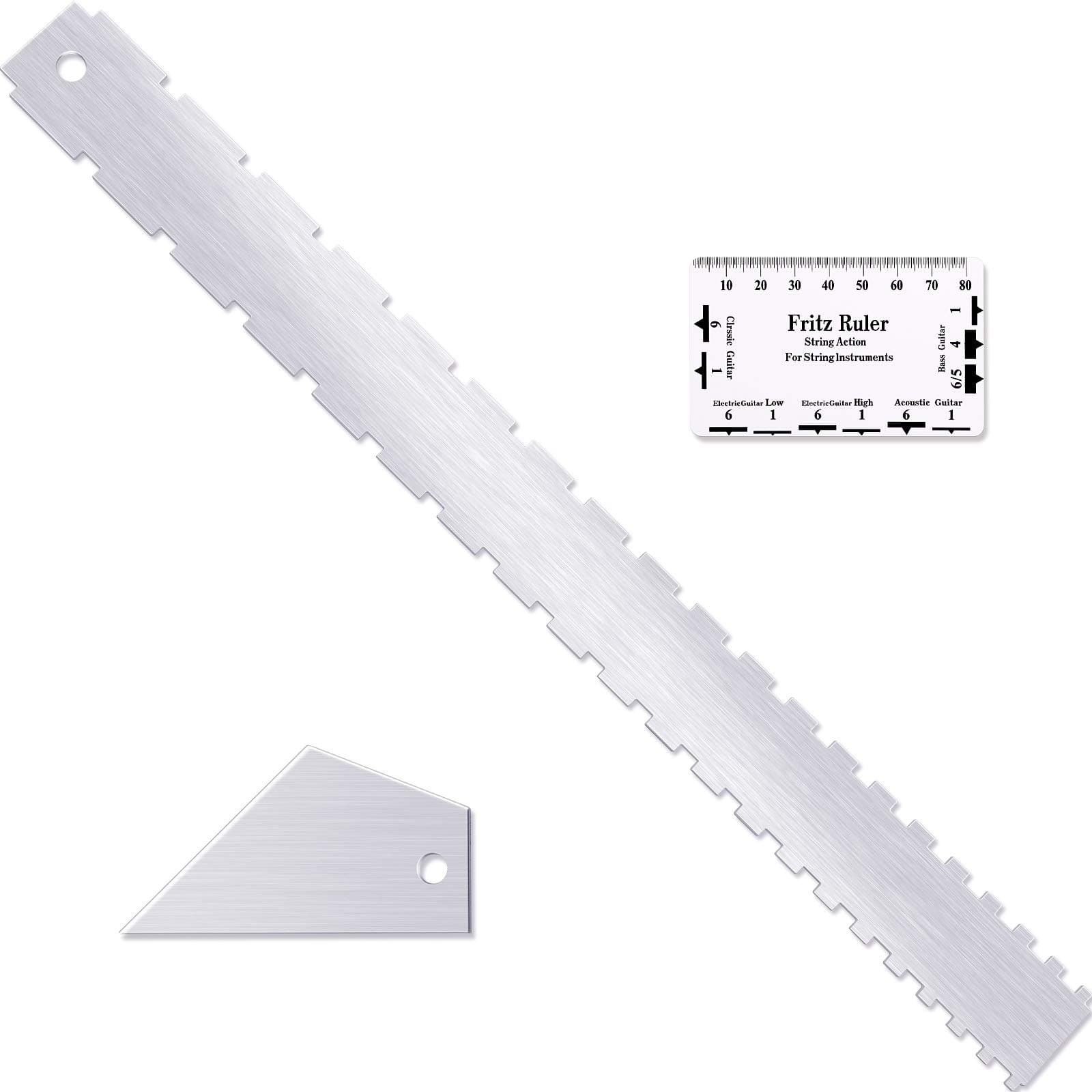 Frienda Set of 3, Notched Straight Edge Guitar Luthiers Tool, String Action Ruler Gauge, Fret Rocker String Height Gauge for Most Guitar Fretboards