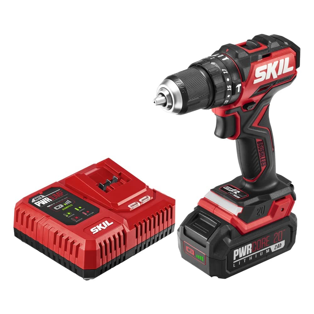 PWR CORE 20 Brushless 20V 1/2 in. Compact 3-in-1 Hammer Drill Kit with 1/2'' Single-Sleeve, Keyless Chuck & LED Worklight Includes 2.0Ah Battery and PWR Jump Charger - HD6294B-10