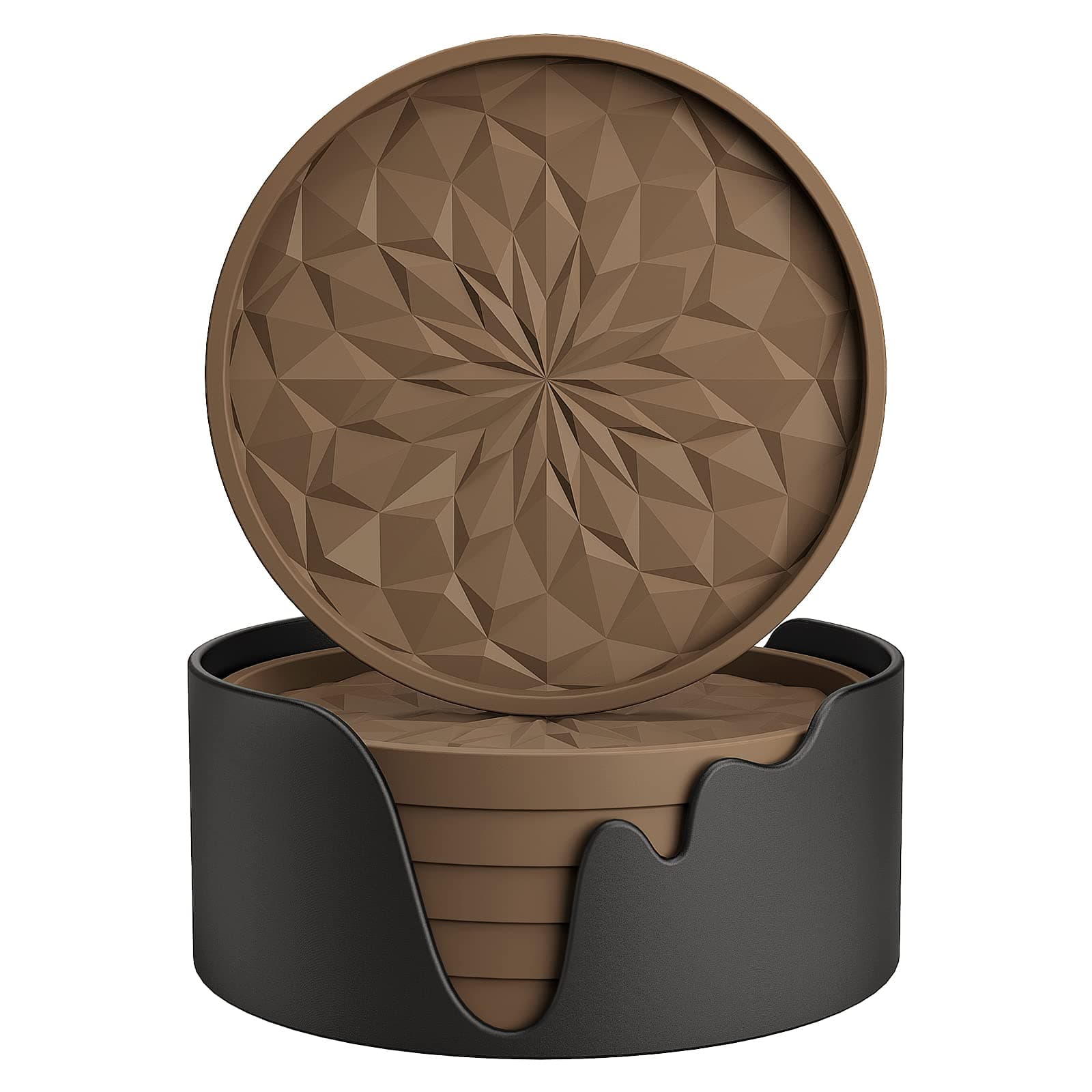 ME.FAN Silicone Coasters [6 Pack] Coasters with Holder - Drinking Coasters - Cup Mat for Drinks - Live for Hot or Cold Drink Thickened, Non-Slip, Non-stick, Deep Tray Coffee