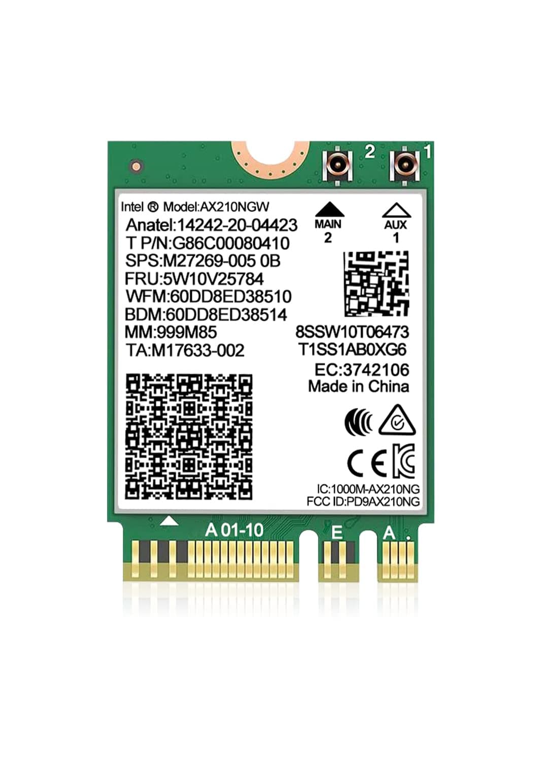 WiFi 6E Wireless Card Intel AX210 NGW Bluetooth 5.3 Tri-Band 5400Mbps Network Adapter for Laptop Support Windows 10/11 (64bit) M.2/NGFF