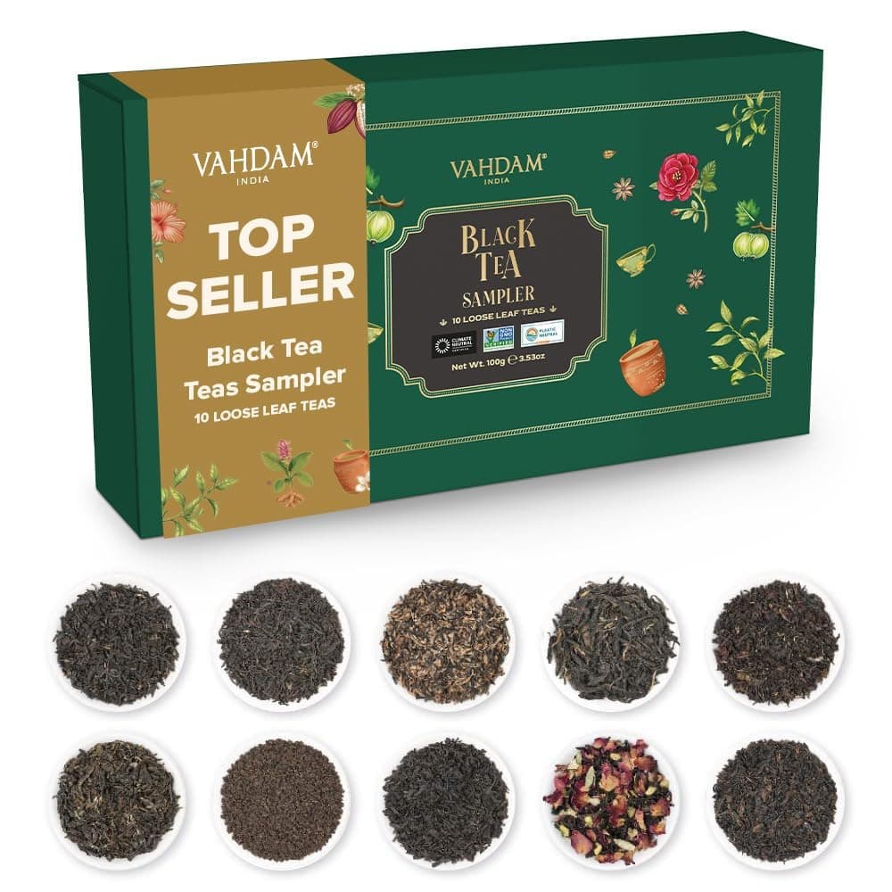 VAHDAM, Assorted Black Tea Loose Leaf Tea Gift Set (10 Flavors) Gift Ideas for Women & Men | Directly Sourced From Assam and Darjeeling | Resealable Ziplock Pouch