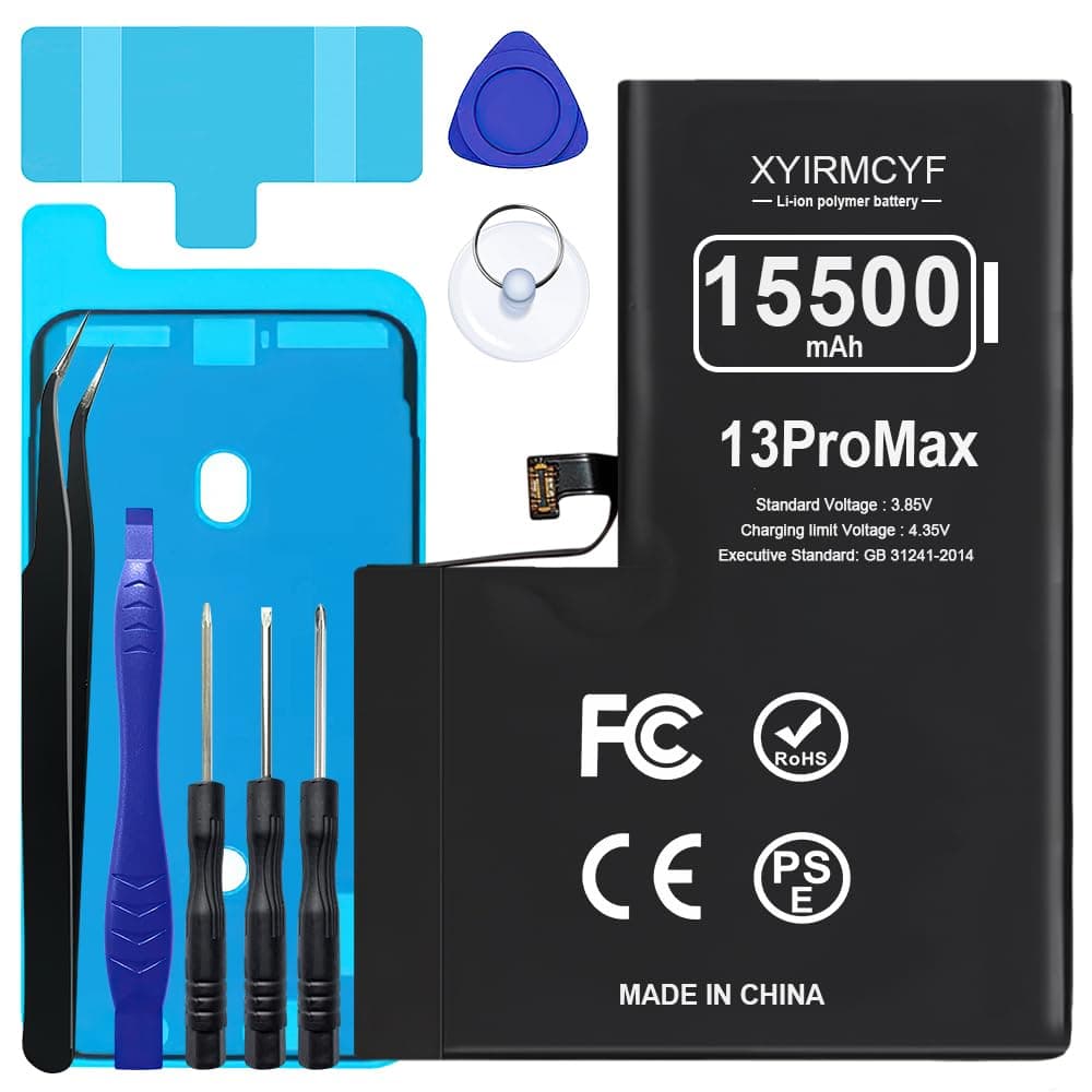 15500mAh Super Capacity Battery Compatible with iPhone 13 Pro Max, 0 Cycle Li-Polymer Replacement Battery for iPhone 13 Pro Max, with Professional Repair Tool Kit