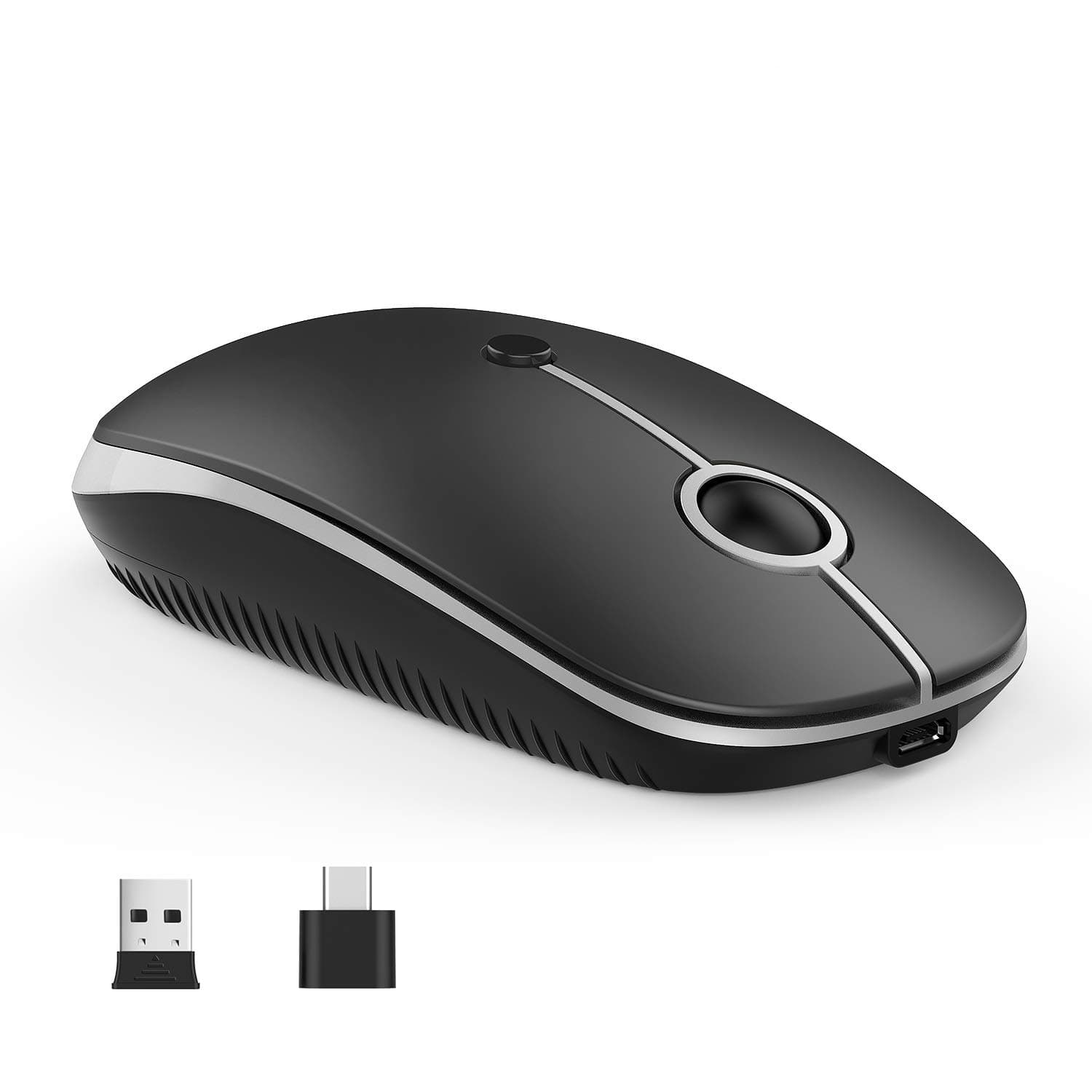 - VssoPlor Type C Wireless Mouse, USB C MacBook Wireless Mouse Dual Mode Cordless Mice with USB and Type C Receiver Compatible with PC, Laptop, MacBook and All Type C Devices-Black and Silver