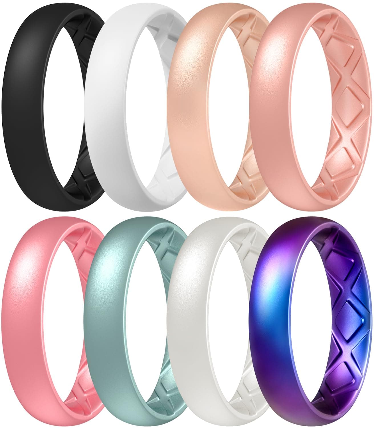 EgnaroSilicone Wedding Ring for Women, Inner Arc Ergonomic Breathable Design with 2 Colors, Women's Silicone Wedding Band