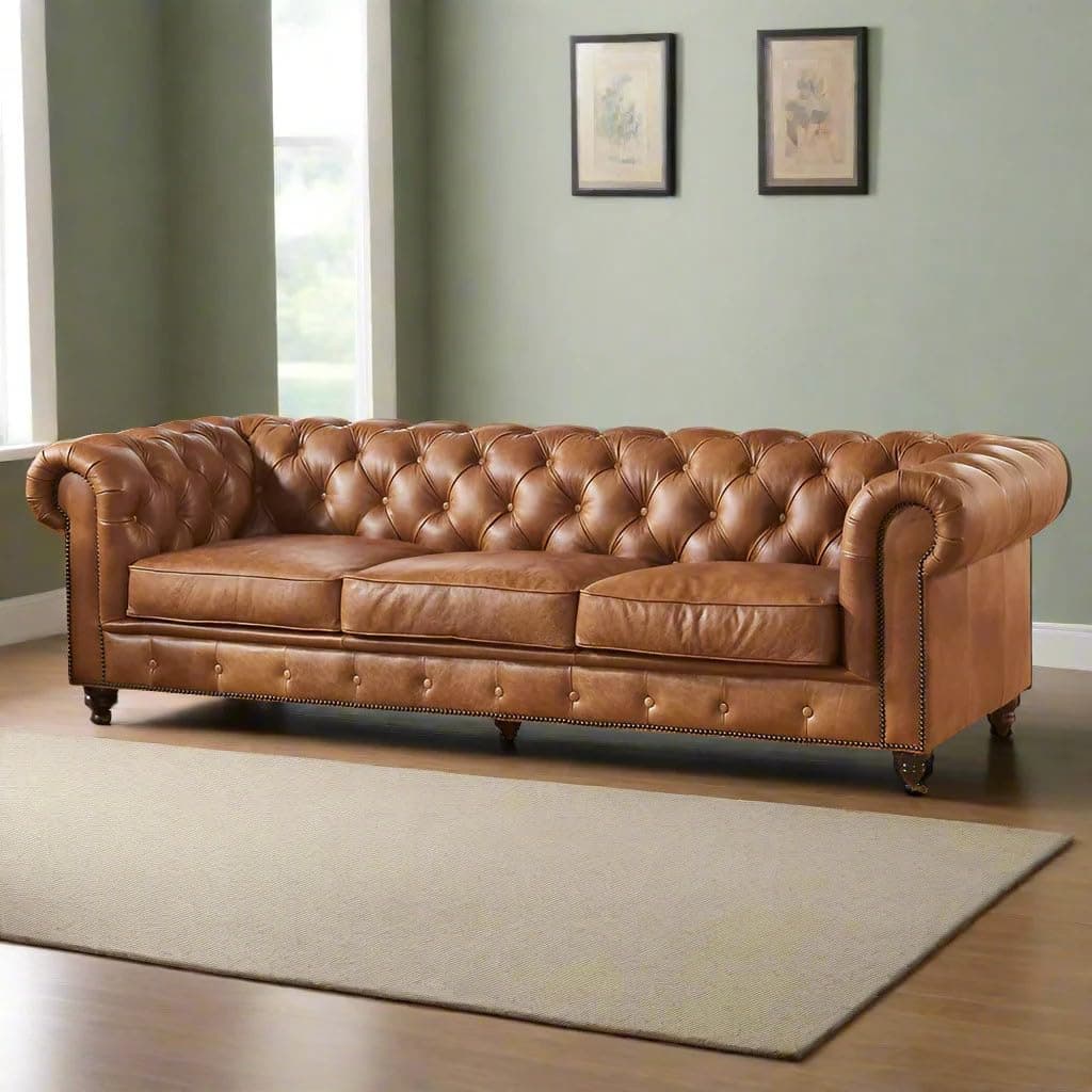 Classic Leatherette Chesterfield Sofa Set, Button Tufted, Classic Style, Tuffted Polished Sofa Set For Living Room, Bedroom, Hallways (3 Seater),Brown