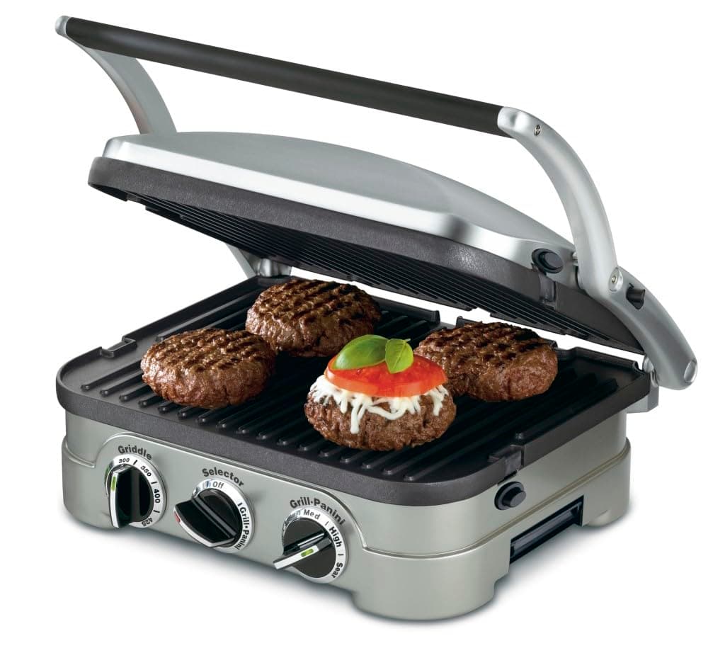 Cuisinart Griddler Indoor Grill, Panini Press, Sandwich Maker & More, 5-in-1 Grilling, Dishwasher-Safe Nonstick Cooking Plates, GR-4NP1, Stainless Steel