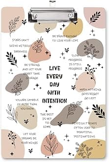 WAVEYU Cute Hardboard Clipboard for Women Men, Clipboard with Low Profile Clip for Office Use,12.5"x 9"-Live Everyday with Intention