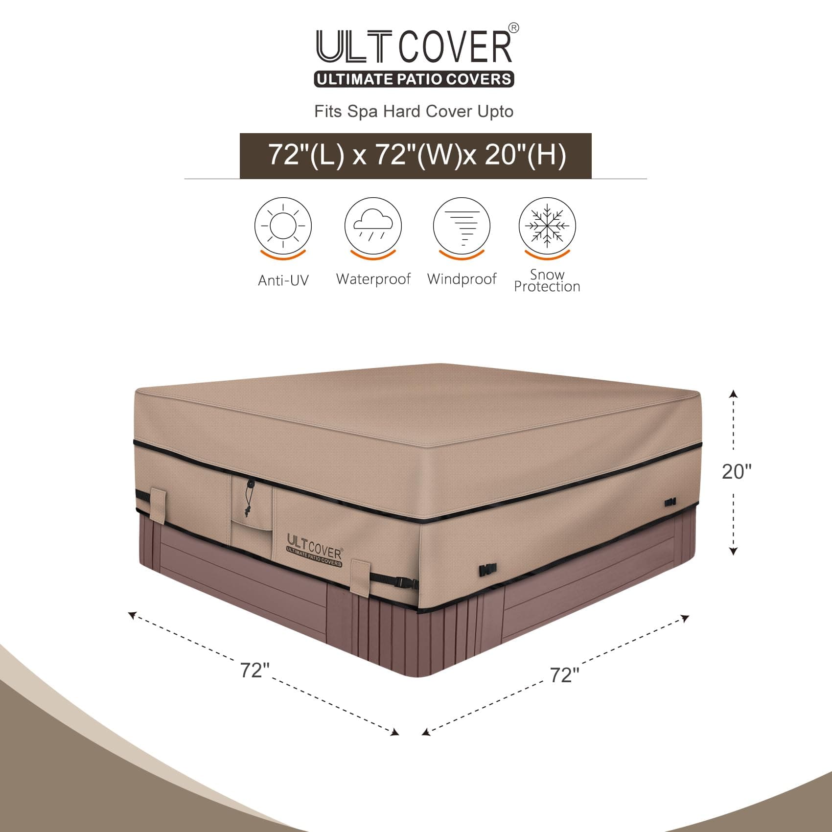 ULTCOVER Waterproof 600D Polyester Square Spa Cover