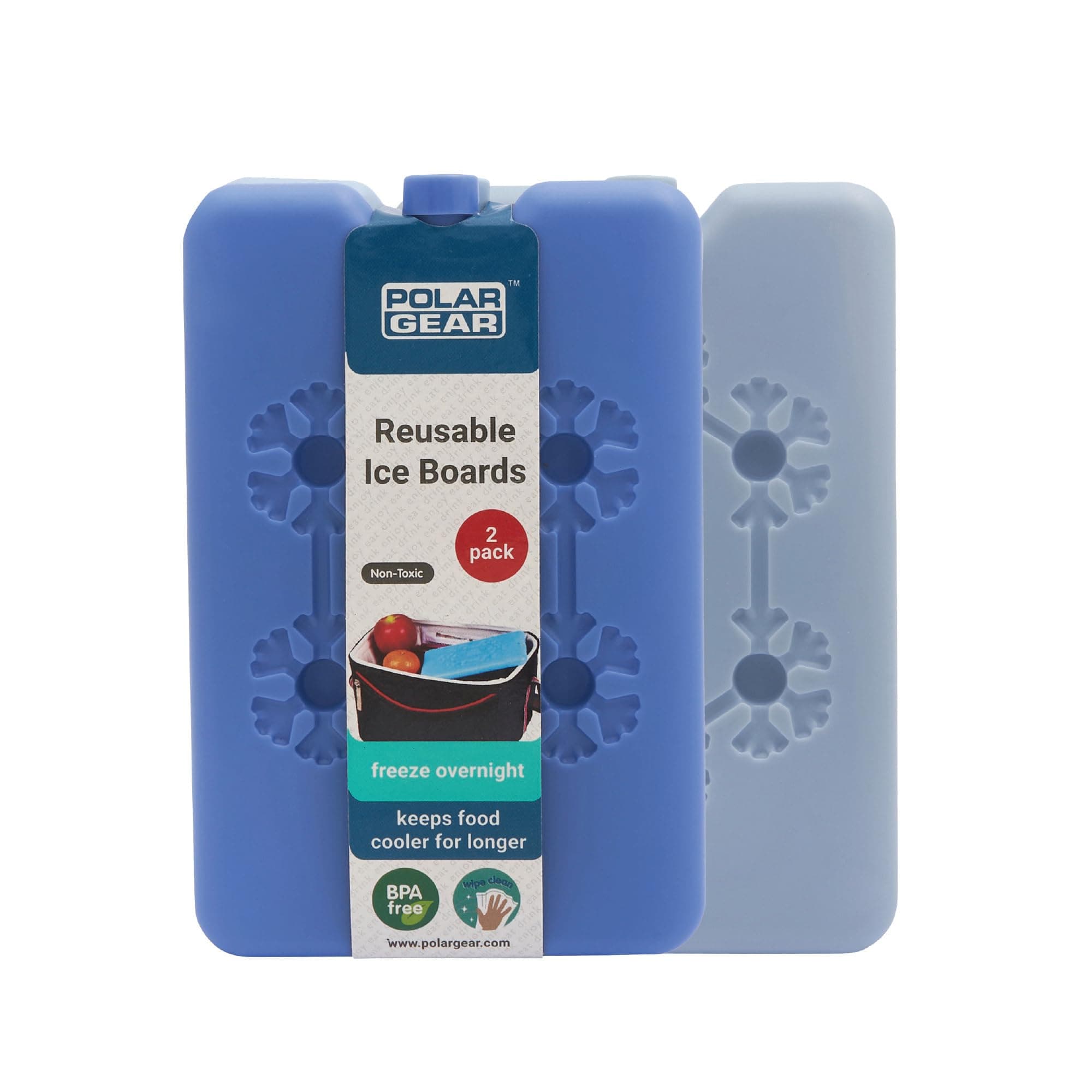 Polar Gear 2 Pack 16.5cm Freezer Blocks Ice Brick – Long lasting Reusable Ice Boards - Cooler Block for Travel Picnic – Just Freeze & place in your Cool Bag Box to keep food & drinks cool – Blue