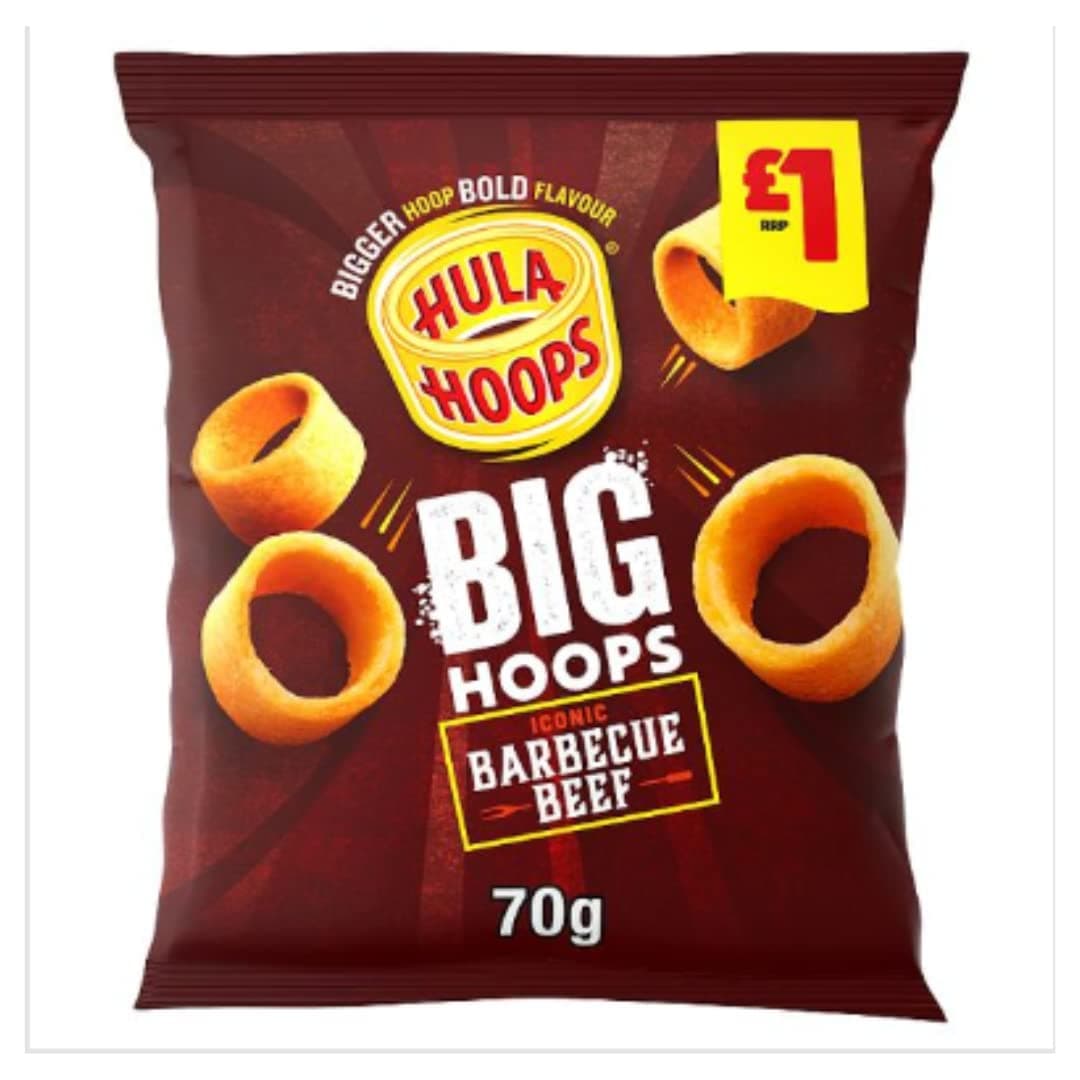 Hula Hoops Big Hoops BBQ Beef Crisps 70g PM x Case of 20