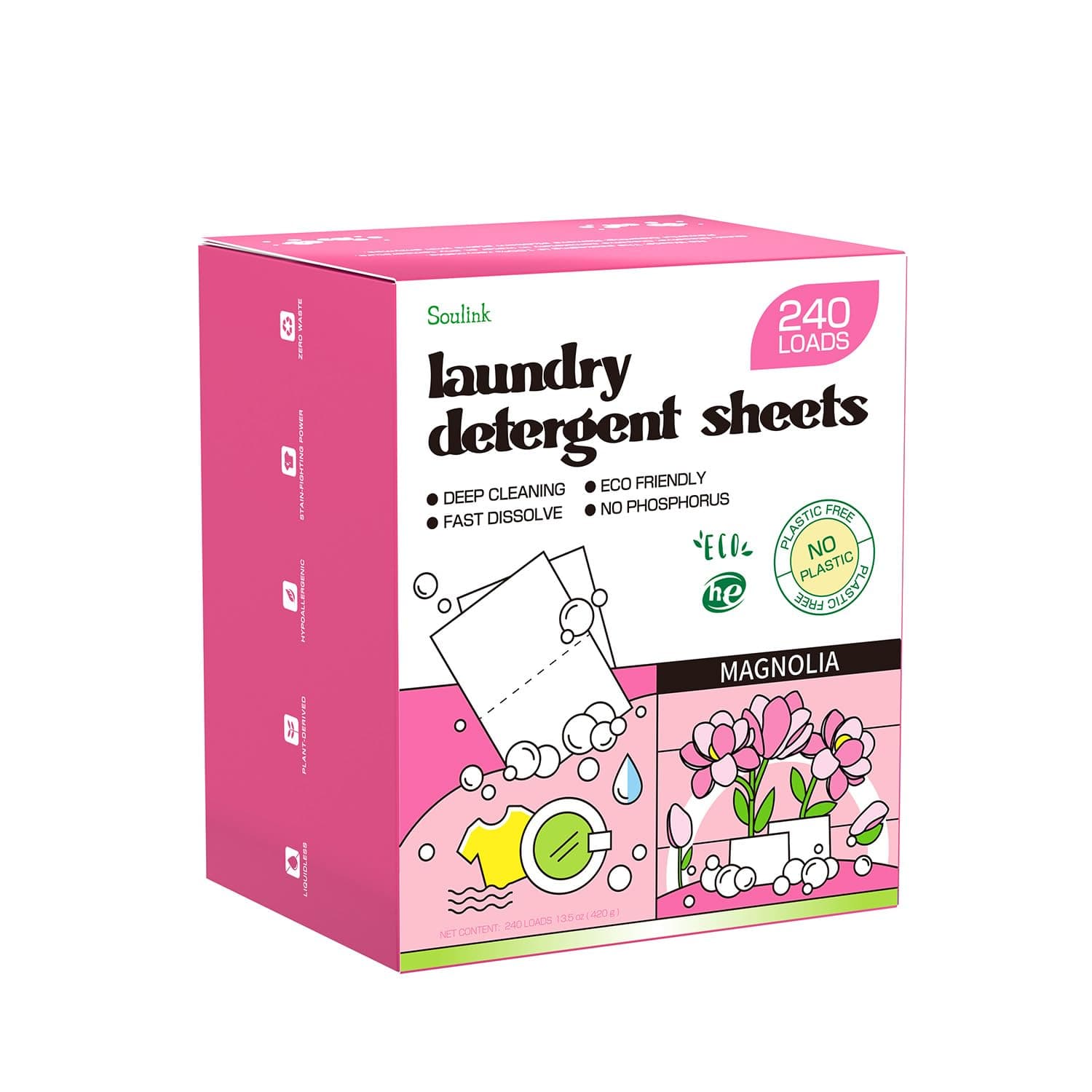 Magnolia Laundry Detergent Sheets 240 Loads - Eco-Friendly, Plant-Based, Hypoallergenic, No Plastic Jar