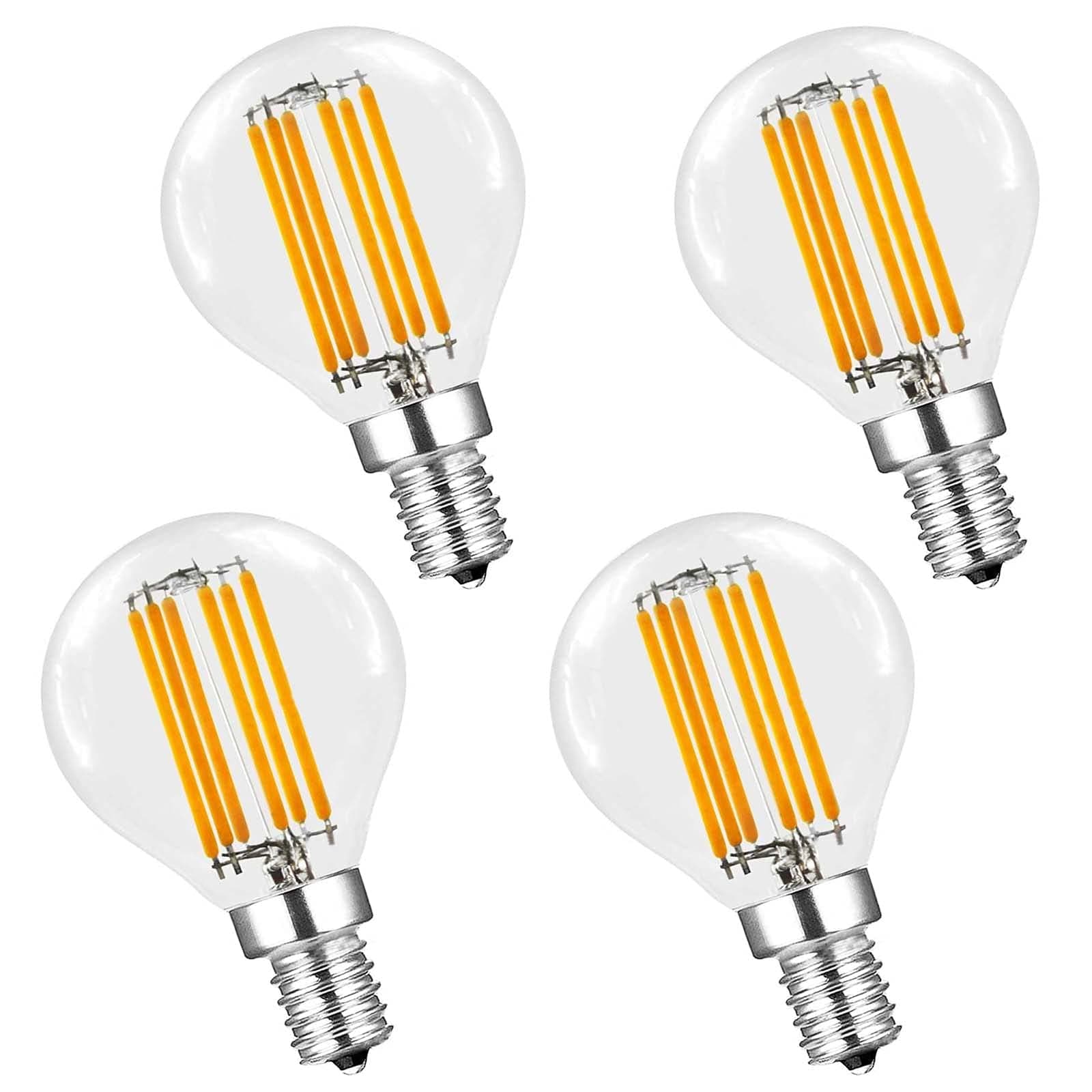 E14 6W Dimmable G45 G14 LED Globe Filament Bulb Edison Filament Light Bulbs 60 Watt Equivalent Warm White 2700K E14 European Base 900 Lumen Clear Glass CRI 90+ Round Decorative Bulb, 4 Pack