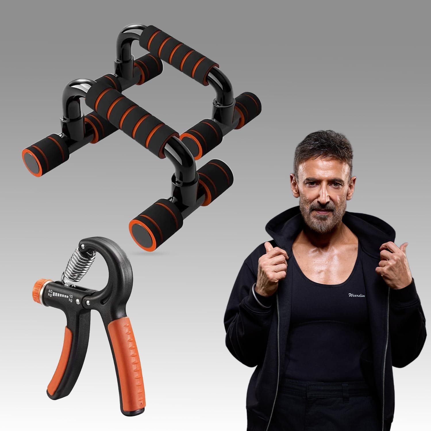 Wearslim Professional Hand Gripper & Push Up Stand Bar Combo | Forearm Strengthener, Grip Strengthener with Calisthenics Dip Stand, Handstand Bars | Home Gym Equipment for Men & Women