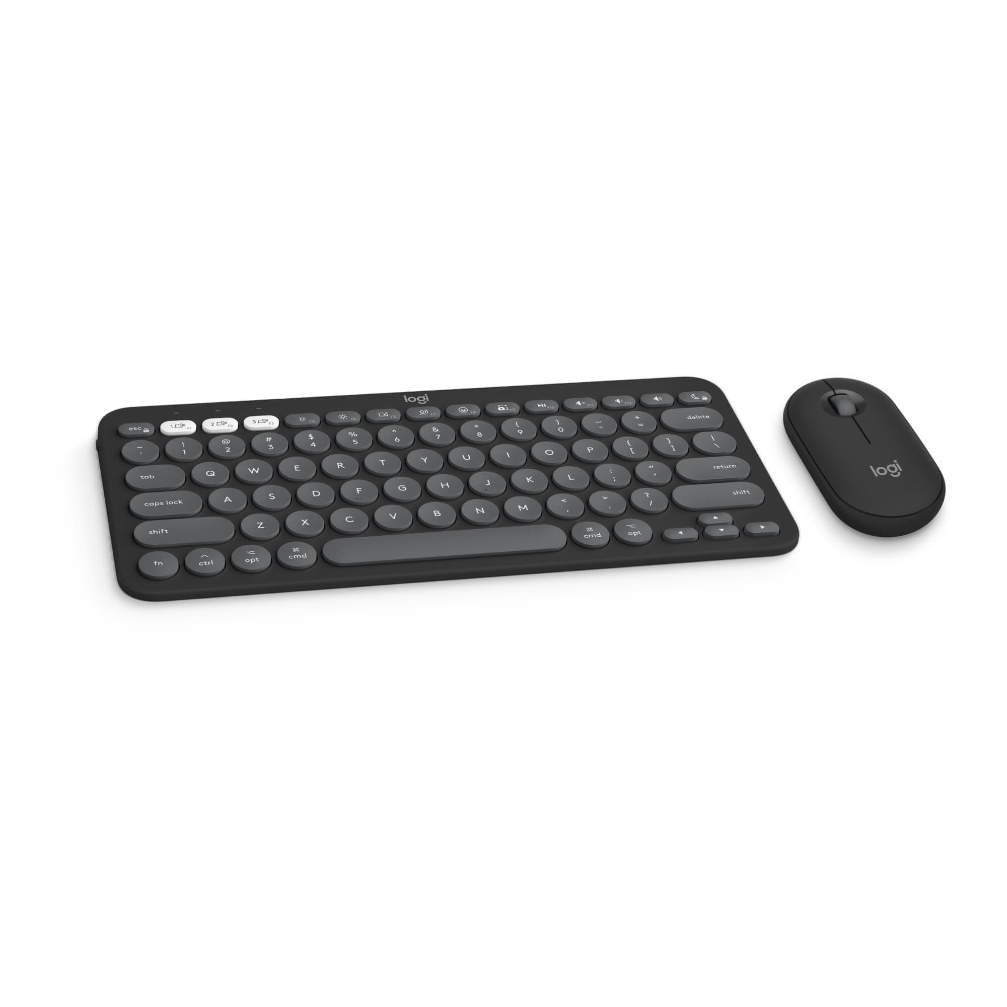 Pebble 2 Combo for Mac, Wireless Keyboard and Mouse, Slim, Quiet and Portable, Customizable, Bluetooth Mouse and Keyboard, Easy-Switch, for macOS, iPadOS - Tonal Graphite