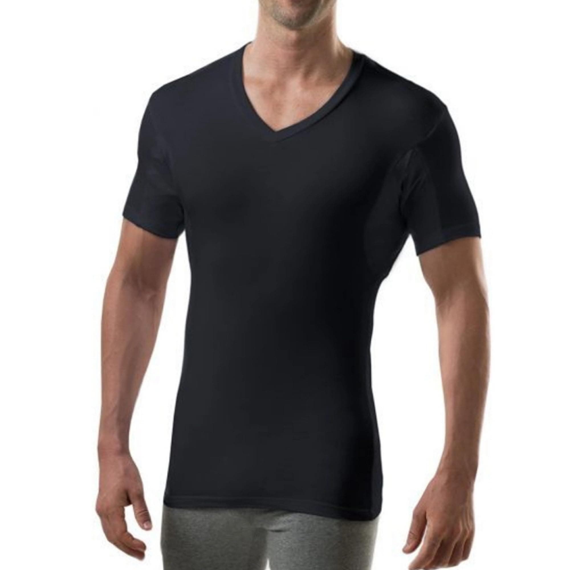 Sweatproof Undershirt for Men with Underarm Sweat Pads (Slim Fit, V-Neck) Black