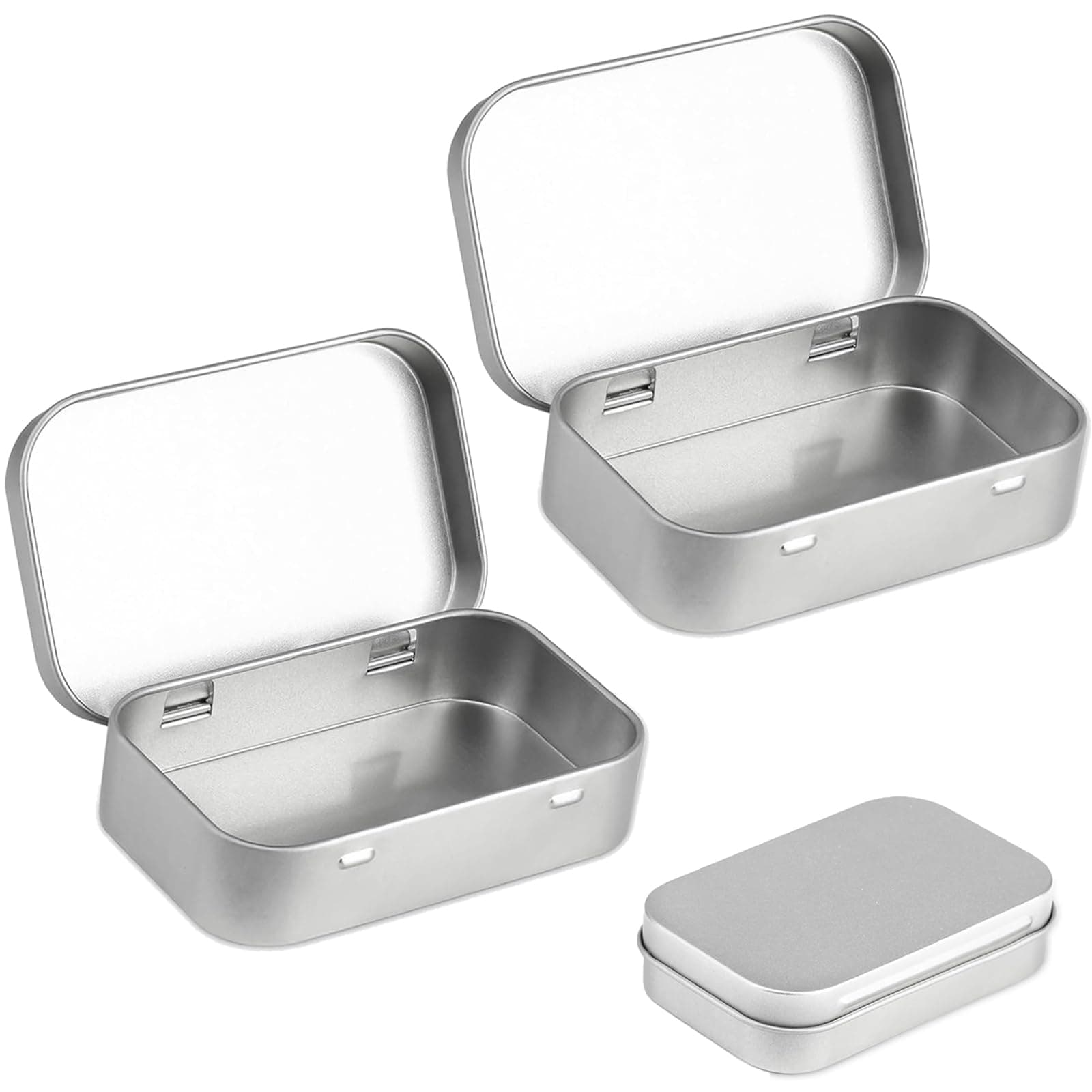 Metal Storage Box with Lid - Rectangular Small Tin Container for Home Organization, Candy, Earring, Coin Storage - Portable Mini Organizer (Silvery)