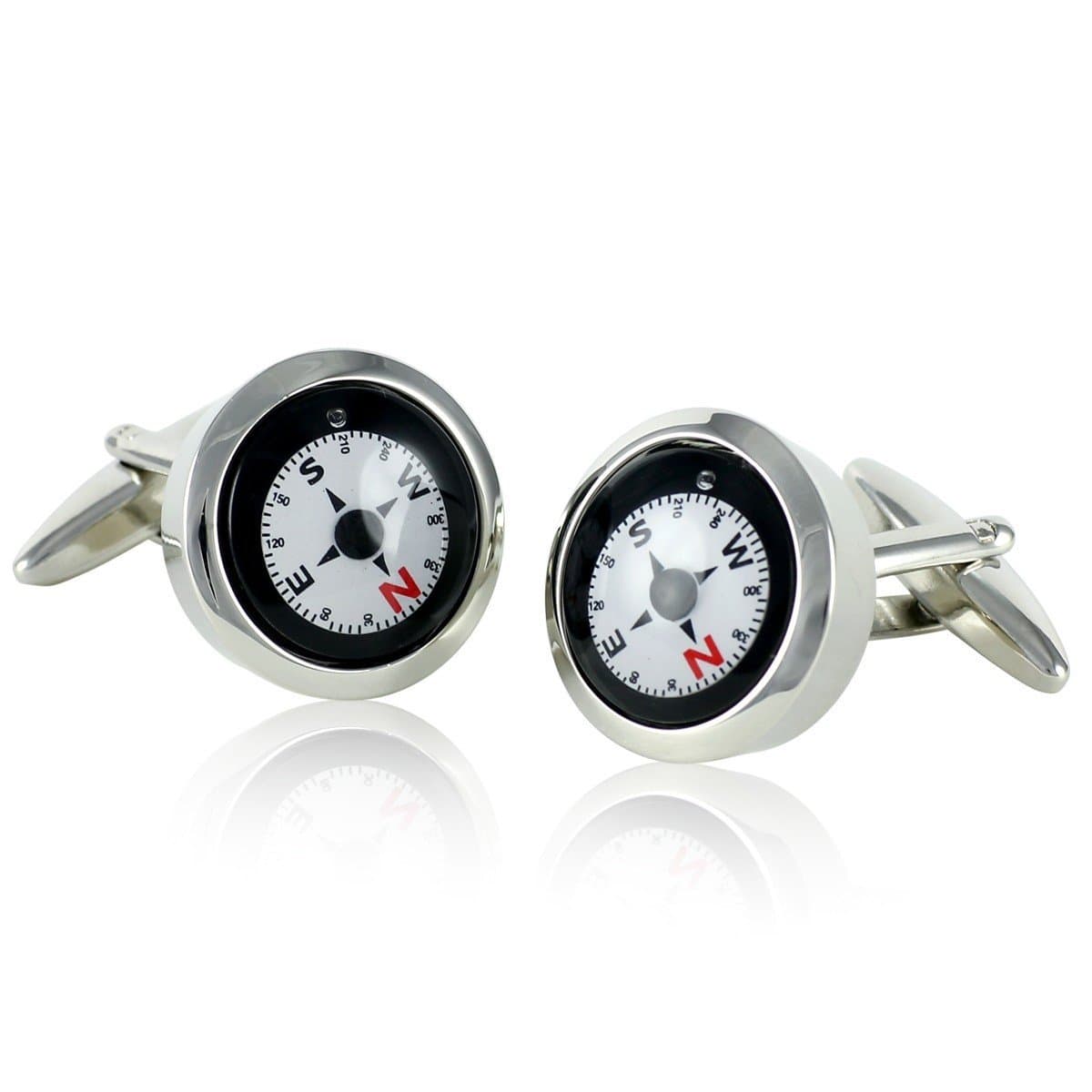 LINDENMANN Cufflinks/Cuff Buttons, Silvery with Fully Functional Compass, Gift Box, 1627