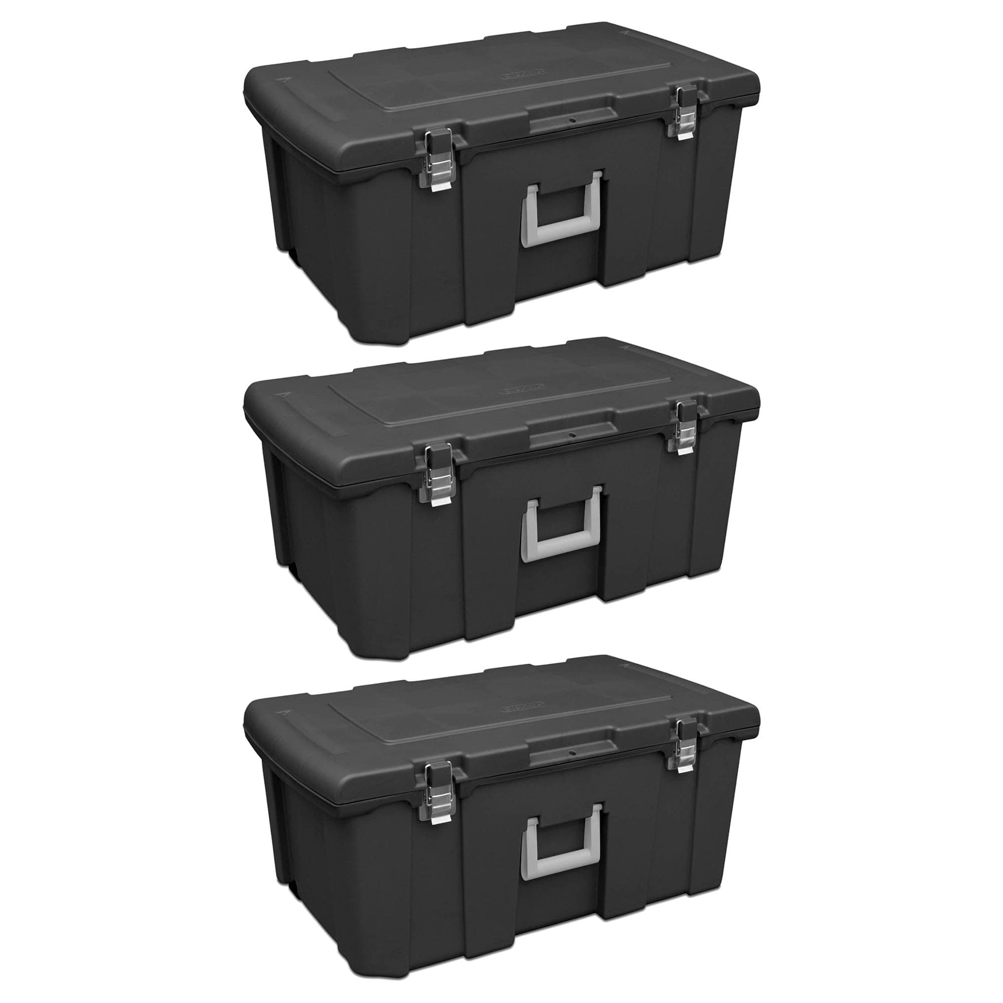 3-Pack Wheeled Footlocker, Lockable Plastic Utility Storage Bins w/Lids, Black - Heavy-Duty Organizing Containers for Home, Office, Garage, and Basement