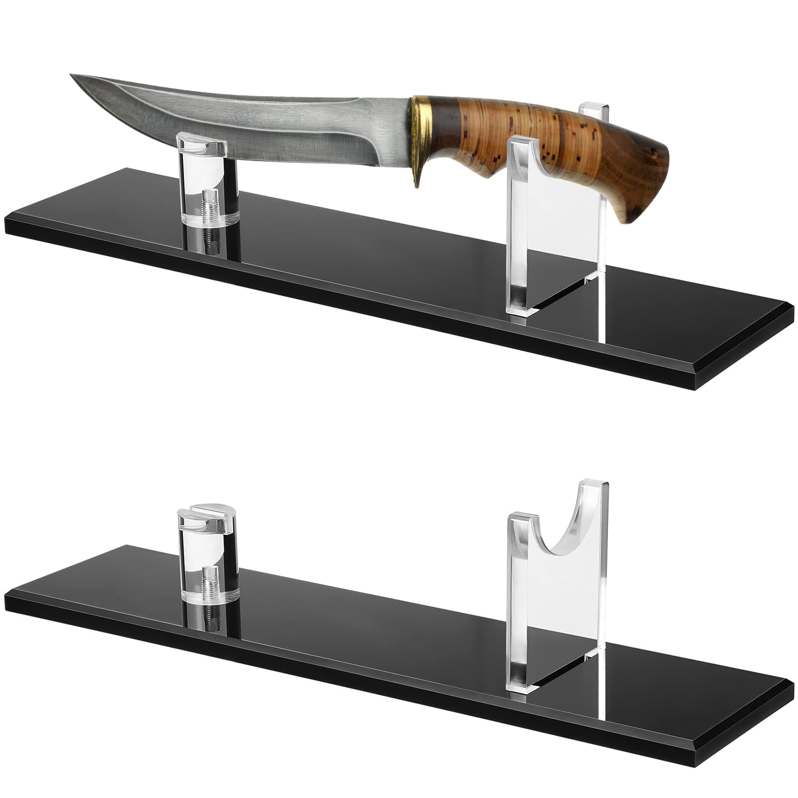 2 Pcs Acrylic Knife Display Stand Fixed Blade Collection Holder For Single Rustic Cabin Home Decor (Black Base)