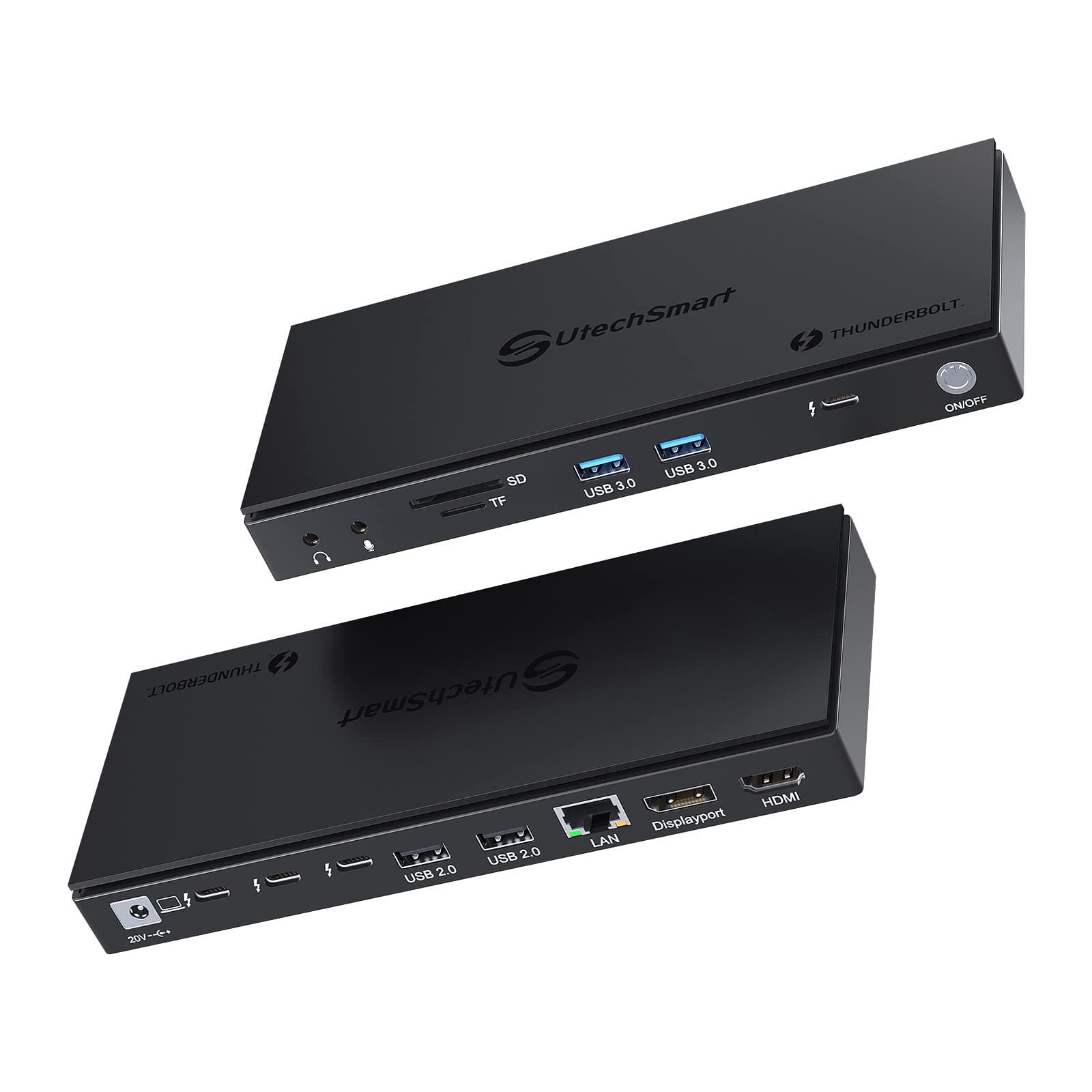 UtechSmart Thunderbolt 4 Docking Station, 16 in 1 Thunderbolt 4 Dock Quintuple Displays, Single 8K, Dual 4K@60Hz, 40Gbps Data Transfer, DP, HDMI,1000M RJ45,USB3.0,SD/TF Slot, 120W DC Adapter Included