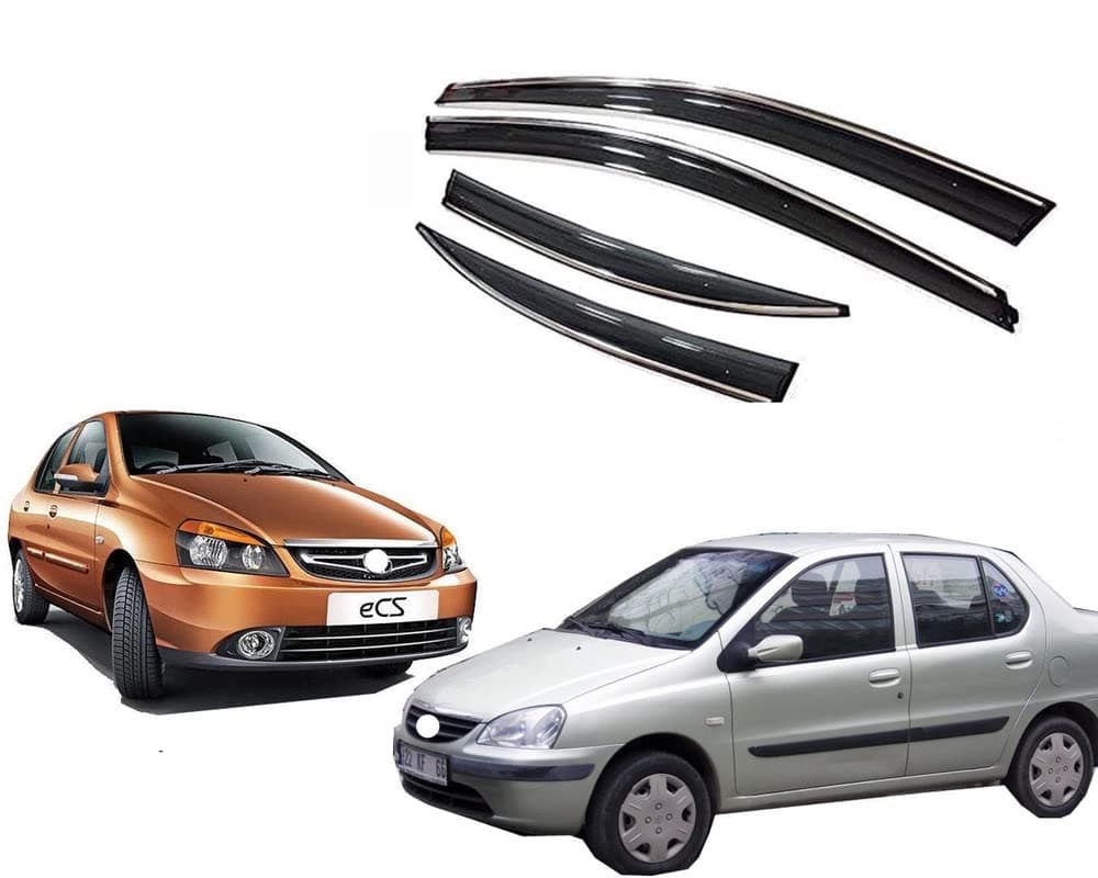Auto E-Shopping Chromeline Silverline Door Rain Visor Wind Deflector Compatible for Tata Indigo Cs Set of 4 Pieces