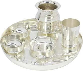 GoldGiftIdeas 12 Inch Silver Plated Dinner Set for Home, Dinnerware Set for Kitchen with Marwari Lota, Silver Dinner Thali Set, Buffet Dinner Set, Occasional Gift