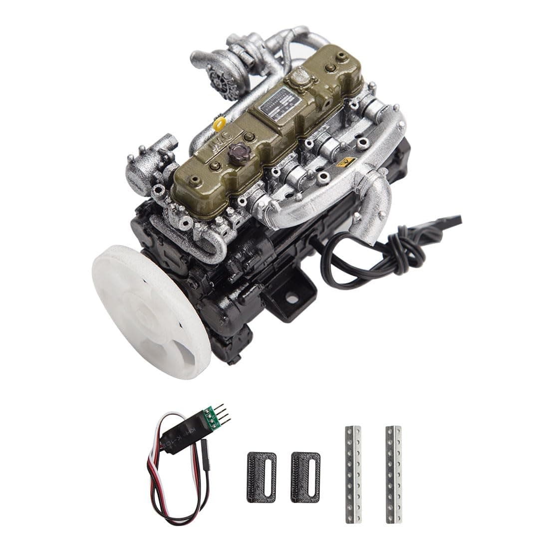 Bricksdiytoy 1/10 Scale Handcrafted Vintage Diesel Engine Model for RC Crawlers, Realistic 4-Cylinder Functional Display with Movable Parts, High-Strength Resin Construction for Adults & Collectors