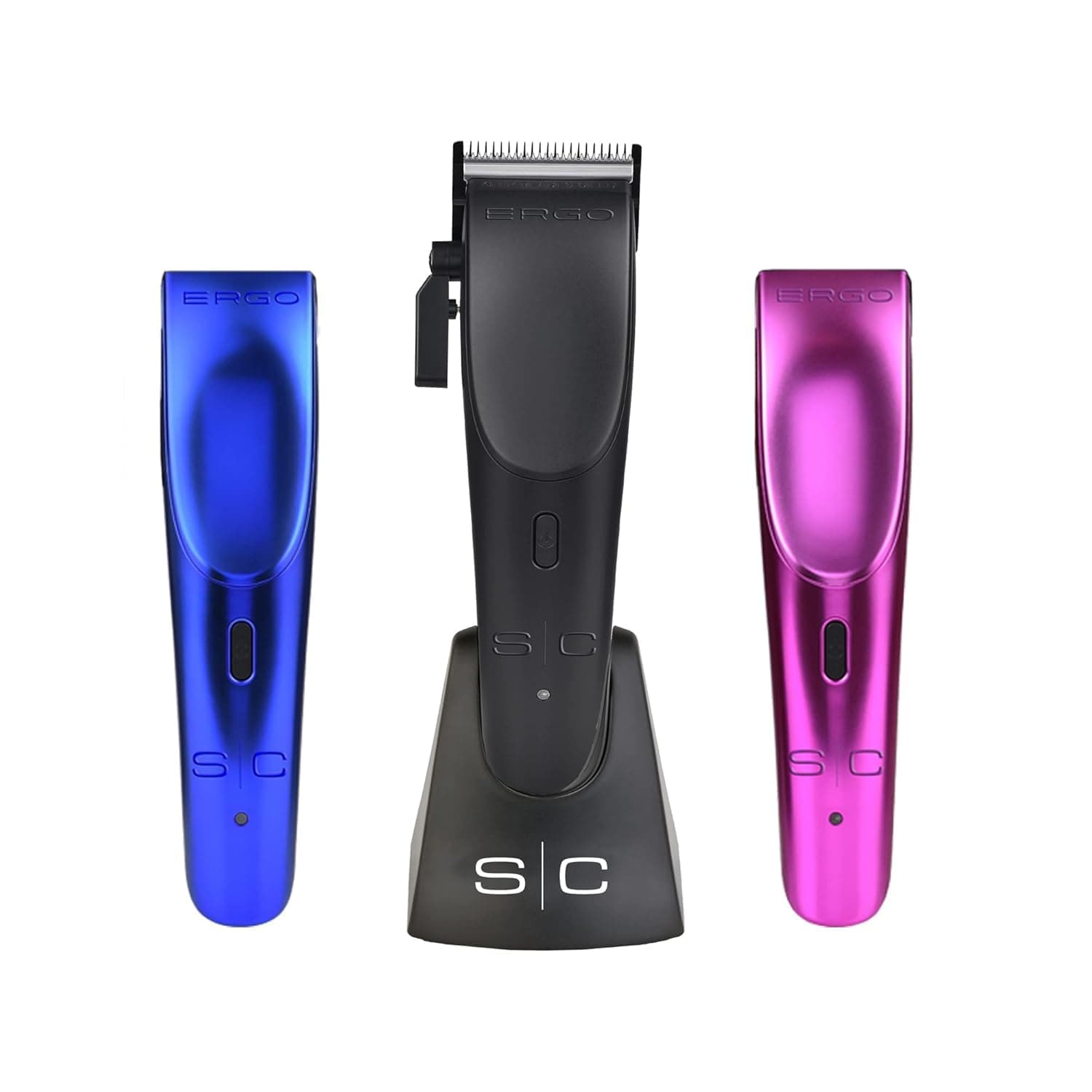 Ergo Professional Microchipped Magnetic Clipper with 5 Guards, Charging Stand, and 3 Customizable Colored Lids (Black, Pink, Blue)