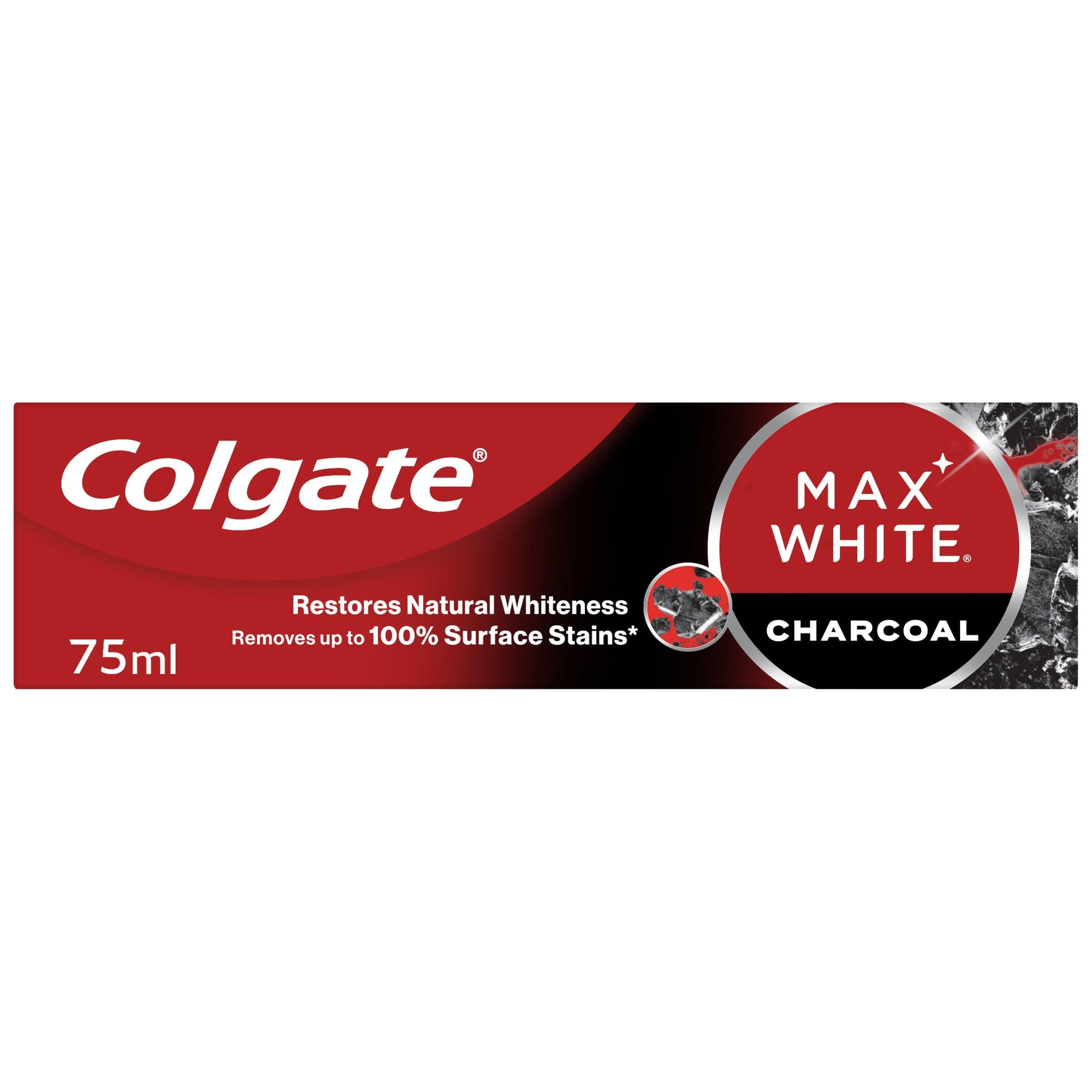 Max White Charcoal Toothpaste 75ml - Teeth whitening Toothpaste - Clinically Proven Formula - Removes up to 100% of Surface Stains - Activated Charcoal and Mineral Micro-Particles